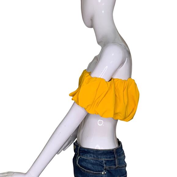 SHEIN NWOT Crop Top Off Shoulder Mustard Size XS - Picture 6 of 9